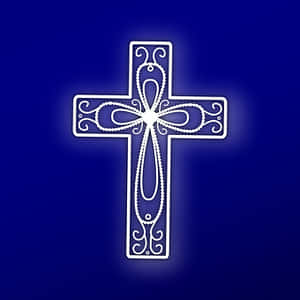 Ornate White Crosson Blue Background PNG image with transparent background
