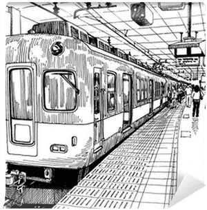 Japan Metro Train Station Platform In Osaka Drawing - Train With Platform Drawing PNG image with transparent background