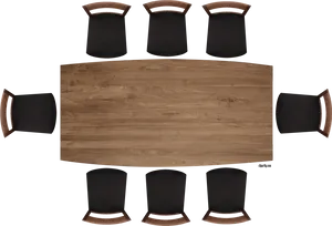 Oval Wooden Conference Tablewith Chairs PNG Image