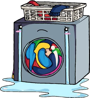 Overflowing Washing Machine Cartoon PNG Image