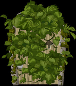 Overgrown_ Birdhouse_in_ Green_ Foliage PNG with transparent background