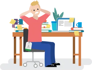 Overwhelmed Office Worker Stress PNG Image