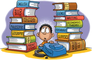 Overwhelmed Studentwith Books PNG Image