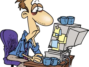 Overworked Cartoon Character PNG Image