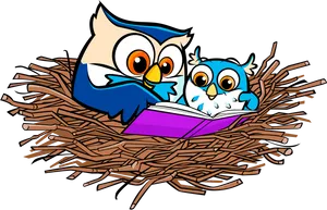 Owls Readingin Nest PNG Image