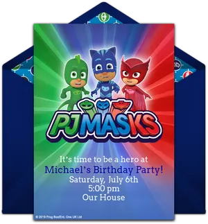 P J Masks Birthday Invitation Template PNG Image