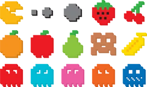 Pacman_and_ Ghosts_ Pixel_ Art PNG Image