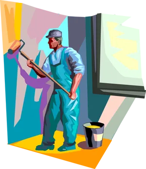 Painter At Work Vector Illustration PNG Image