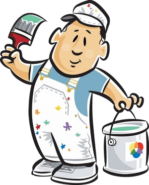 Painter Cartoon Character Holding Brushand Paint Bucket PNG with transparent background