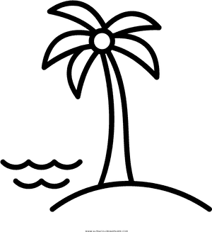Palm Tree Island Silhouette PNG image with transparent background
