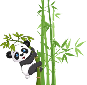 Panda Climbing Bamboo PNG Image