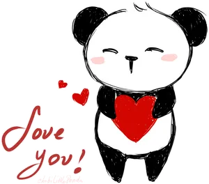 Panda Heart Love You Illustration PNG Image