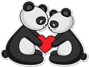 Panda Love Heart Illustration PNG Image