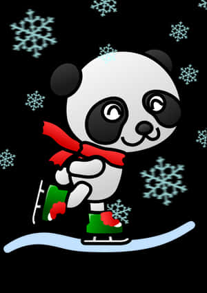 Panda Skating Winter Wonderland PNG image with transparent background