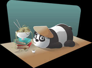 Panda Studying With Noodles PNG image with transparent background