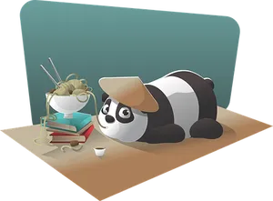 Panda Studying With Noodles PNG Image