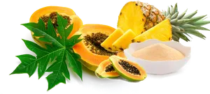 Papaya Pineapple Fruit Display PNG Image