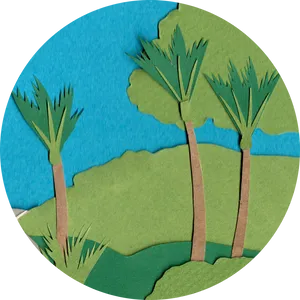 Paper Cut Tropical Landscape PNG Image