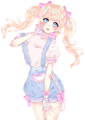 Pastel Anime Girlin Blue Outfit PNG Image