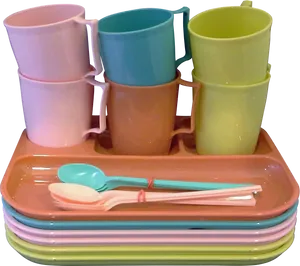 Pastel Colored Kitchenware Set PNG Image