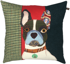 Patchwork Bulldog Cushion Design PNG image with transparent background