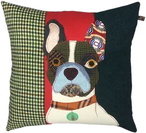 Patchwork Bulldog Cushion Design PNG Image