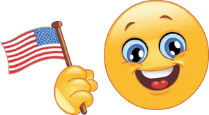 Patriotic Emoji Holding American Flag PNG Image