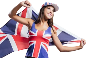 Patriotic Woman Holding U K Flag PNG Image