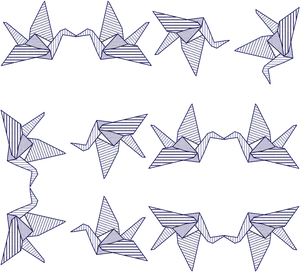 Patterned Origami Craneson Blue PNG Image