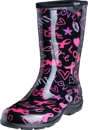 Patterned Rain Boot Loveand Kisses Design PNG Image