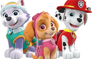 Paw Patrol Characters Everest Skye Marshall PNG Image