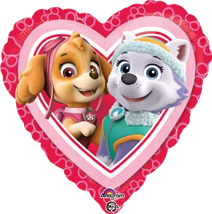 Paw Patrol Characters Heart Balloon PNG Image