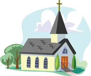 Peaceful Church Clipart Scene PNG Image