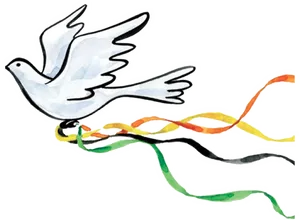 Peaceful Dovewith Colorful Ribbons PNG Image