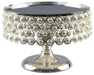 Pearl Embellished Silver Cake Stand PNG Image