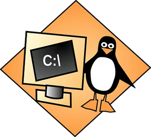 Penguinand Computer Illustration PNG Image