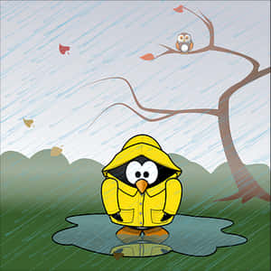 Penguinin Raincoat Rainy Day PNG with transparent background
