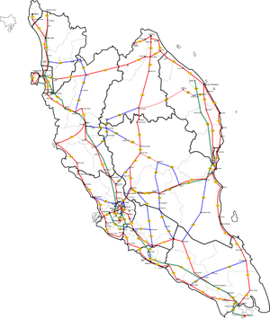 Peninsular Malaysia Road Network Map PNG image with transparent background