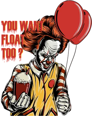 Pennywise Clownwith Balloonand Drink PNG Image