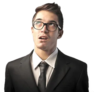 Pensive Businessman Looking Upward PNG Image