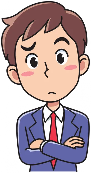 Pensive Cartoon Businessman PNG Image