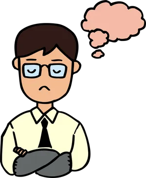 Pensive Cartoon Man Thought Bubble PNG Image