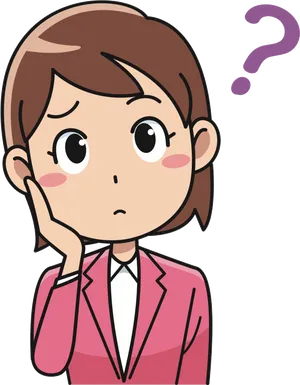 Pensive Cartoon Woman Question Mark PNG Image