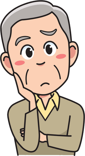 Pensive Elderly Cartoon Character PNG image with transparent background