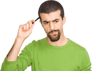 Pensive Man Holding Pento Head PNG image with transparent background