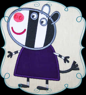 Peppa Pig Zoe Zebra Embroidered Design PNG image with transparent background