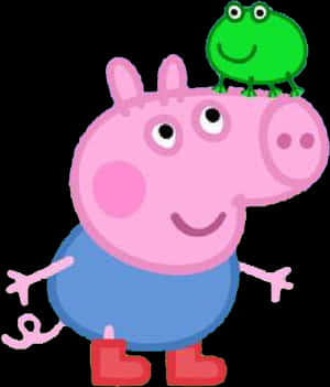 Peppa Pigwith Green Frogon Head PNG image with transparent background