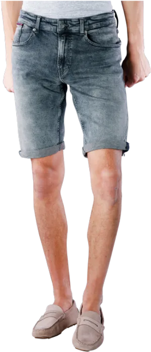 Person Wearing Denim Bermuda Shorts PNG Image