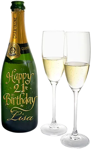 Personalized Birthday Champagneand Glasses PNG Image