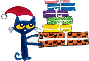 Pete The Cat Christmas Presents PNG Image